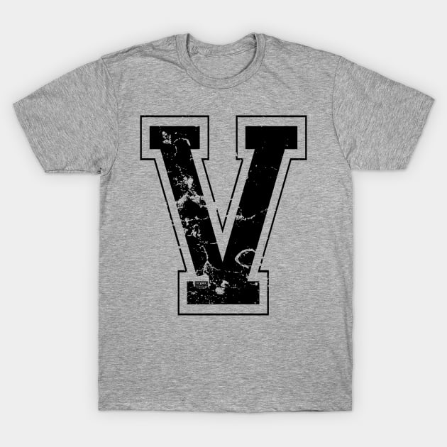 Initial Letter V Black Jersey Sports Athletic Player T-Shirt by porcodiseno